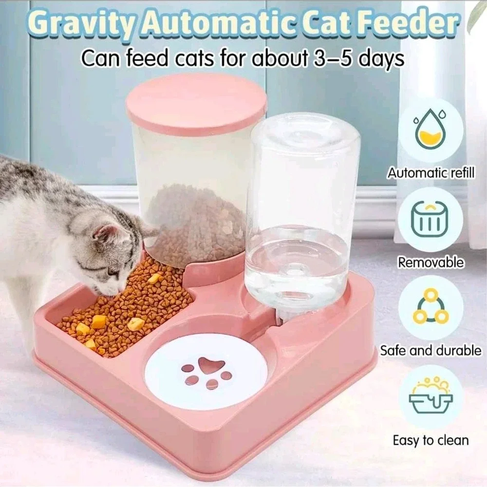 Gravity Automatic Cat Feeder and Water Dispenser 2-in-1 Pet Feeding Station Blue